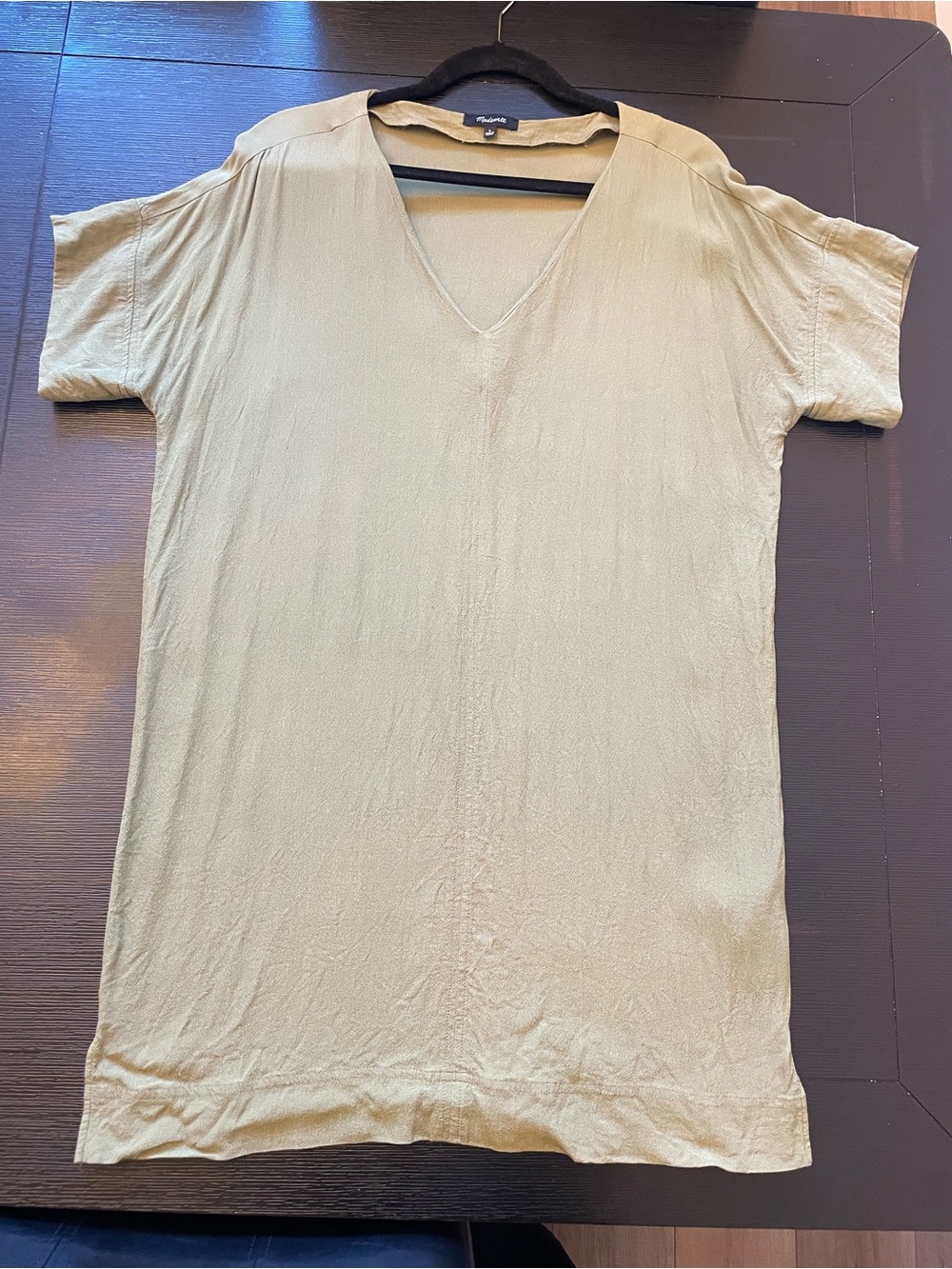 Madewell Olive Green V-Neck Short Sleeve Airy Novel Shift Dress Viscose/Lenzing